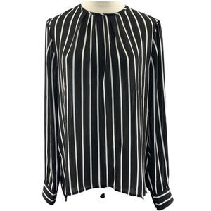 WHBM Women’s 6 Long Sleeve Blouse Black White Striped Sheer